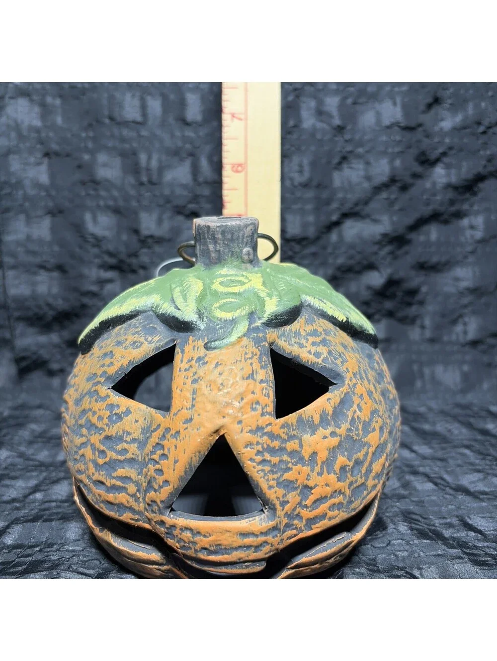 Halloween Pumpkin Primative Folk Art Candle Holder Tea Light Votive Ceramic